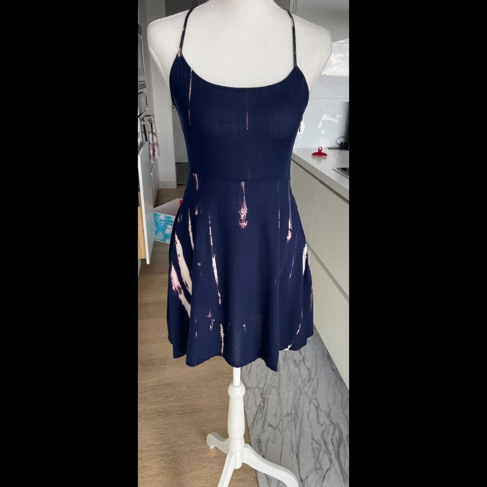 Millau Navy Tie Dye Strappy Open Back Skater Dress Small
